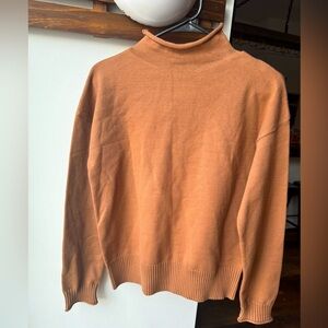 Hem and thread mock neck sweater camel tan brown soft small nwt